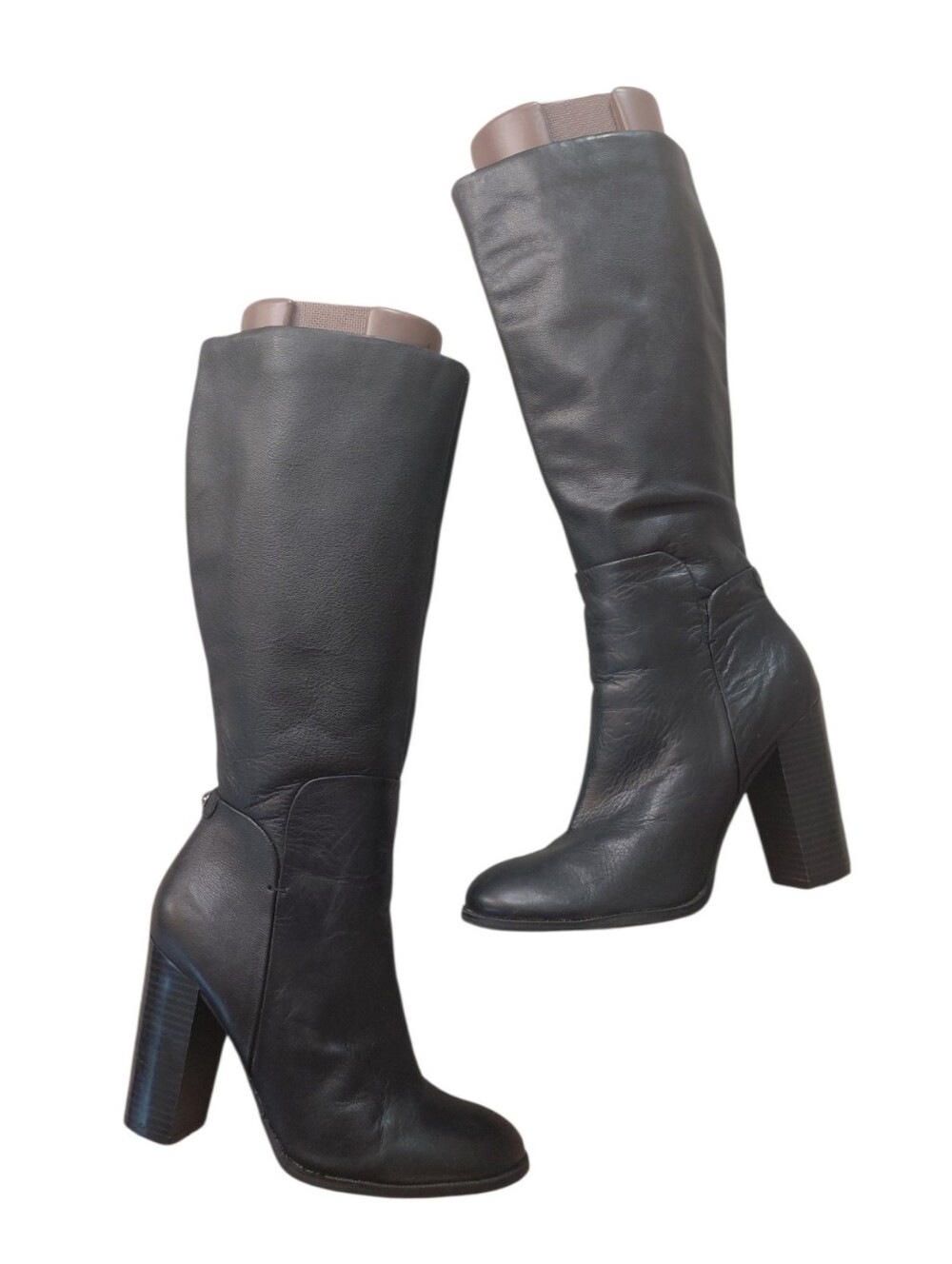liz & co. Black Tall Leather Block-Heel Boots